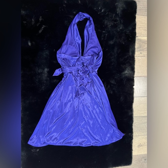 MyMichelle Purple Halter Dress Satin Shine Party Cocktail Y2K Rhinestone Small - Picture 6 of 8